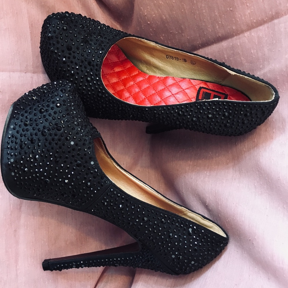 Black rhinestone studded heels